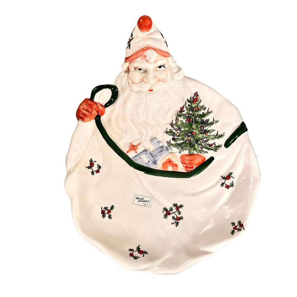CHRISTMAS KRINGLES Dept 56 Ceramic Santa Platter Tray Hand Painted Japan Vtg - Picture 1 of 12